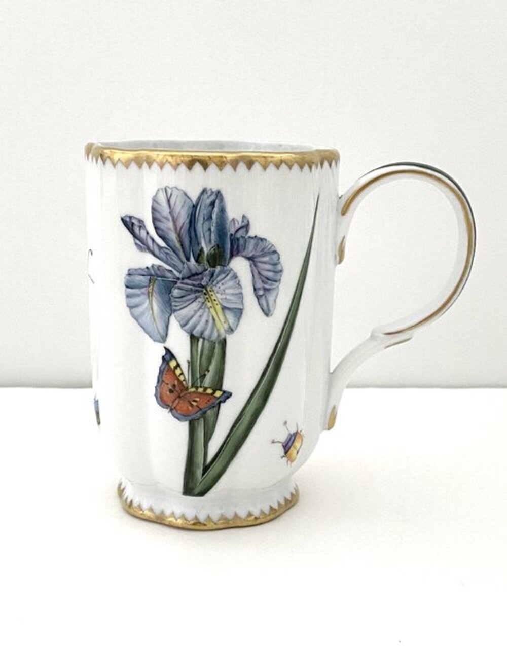 MU4 - Hand Painted Porcelain Blue Iris Coffee/Tea Mug by Anna Weatherley