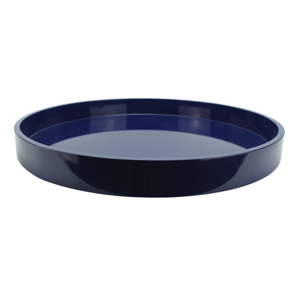 Navy Round Straight Sided Large Lacquered Tray 20"x20" by Addison Ross