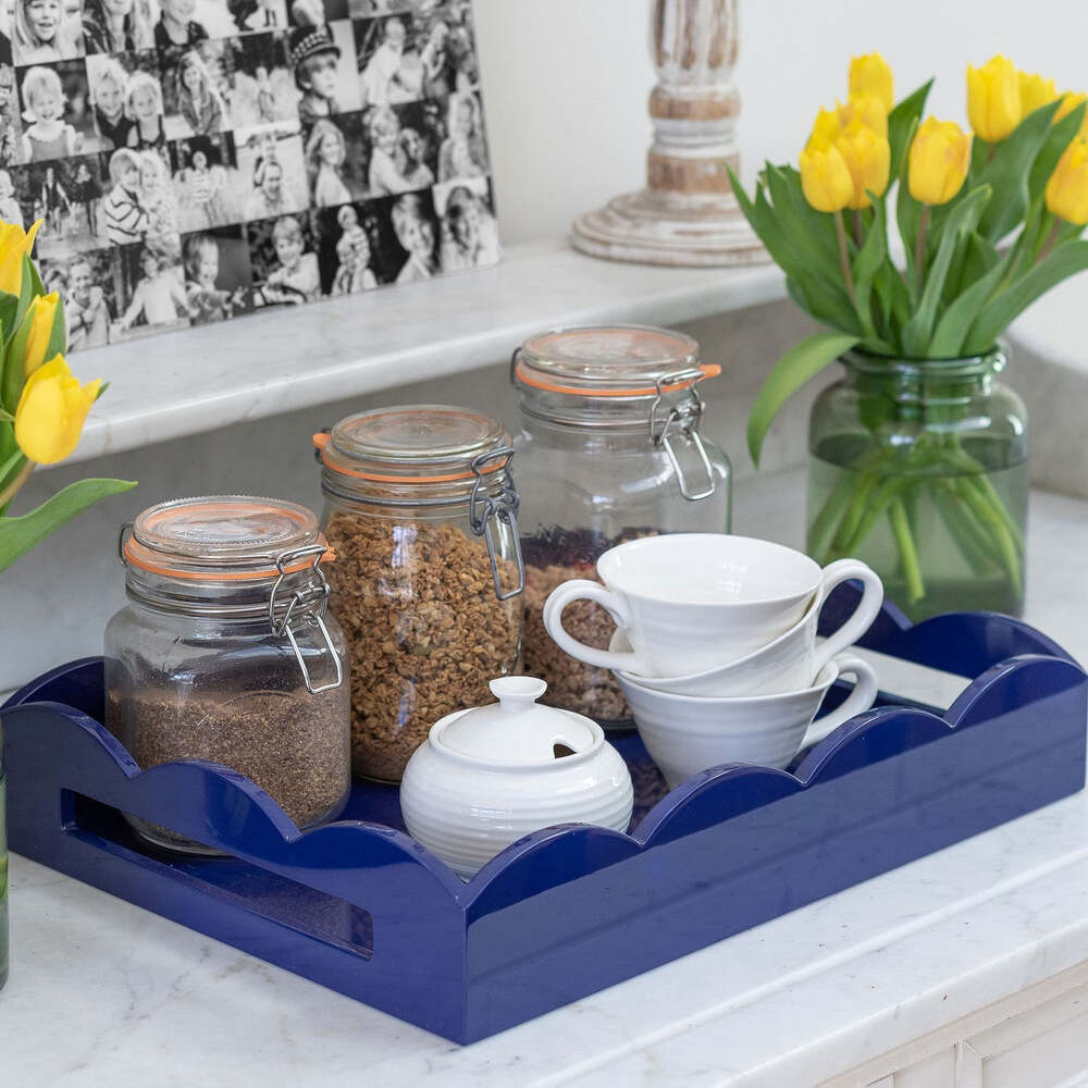 Navy Scalloped Edge Tray 17"x13" by Addison Ross Additional Image-2