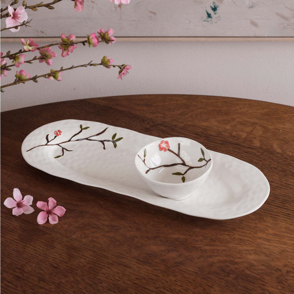 Ceramic Bird On Branch Oval Platter by Beatriz Ball Additional Image 3