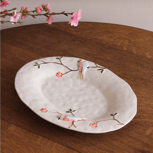 Ceramic Bird On Branch Oval Platter by Beatriz Ball