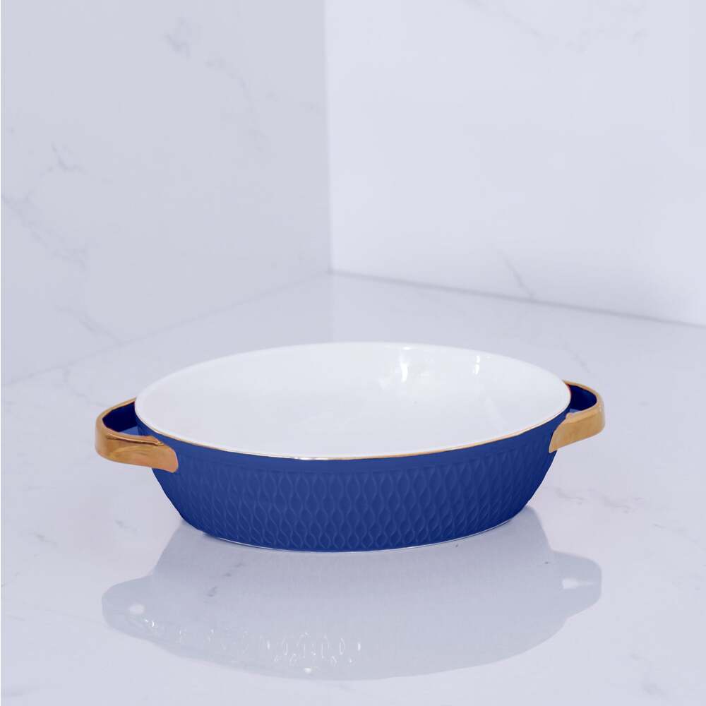 Ceramic Small Oval Baker with Gold Handles by Beatriz Ball