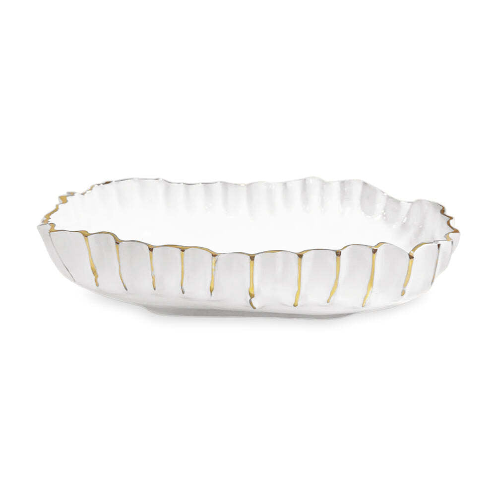 Thanni Mystic Large Oval Bowl - White & Gold by Beatriz Ball