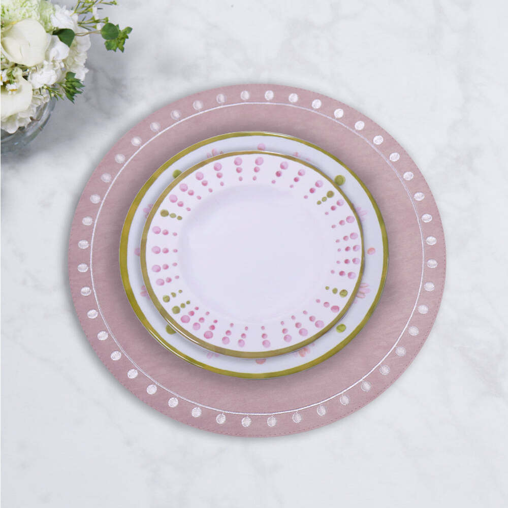 Vida Round Embroidered Dots 15.5" Round Placemats Set of 4 by Beatriz Ball Additional Image 2