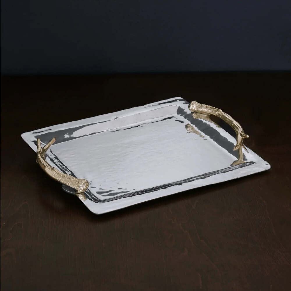 Western Antler Emerson Tray with Gold Handles by Beatriz Ball