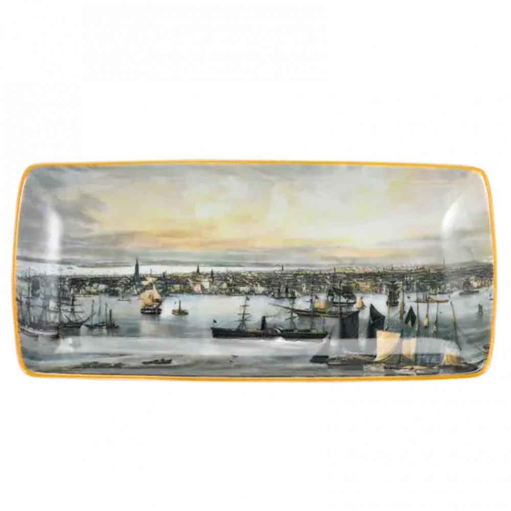 New York Harbor Map Rectangular Tray by Mottahedeh