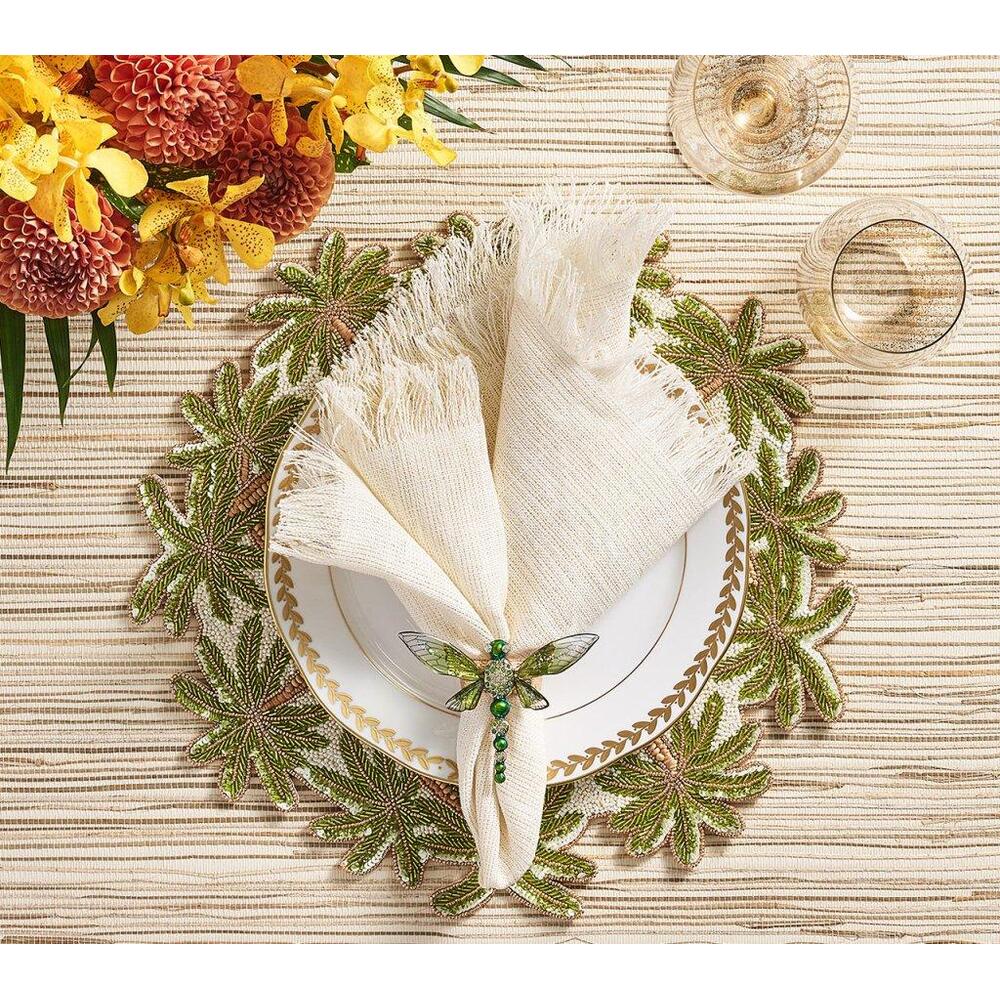 Oasis Placemat in Ivory - Green & Gold - Set of 2 by Kim Seybert 1