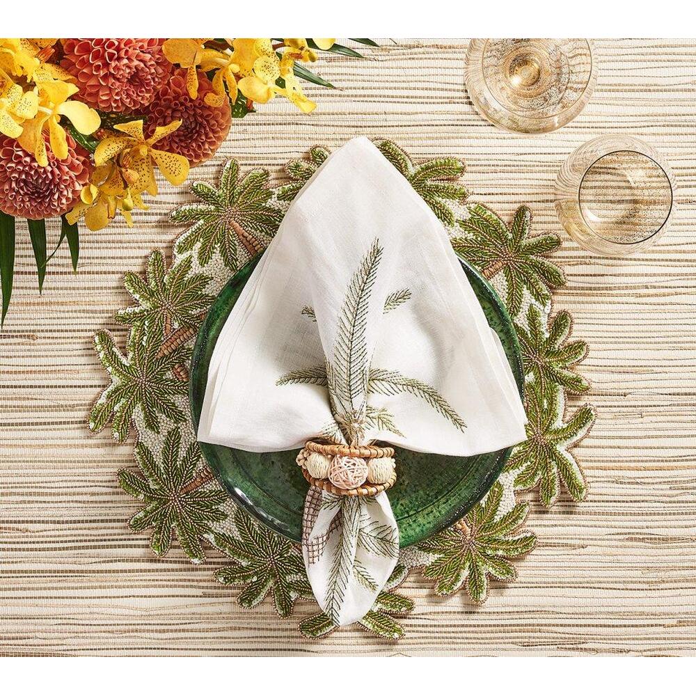 Oasis Placemat in Ivory - Green & Gold - Set of 2 by Kim Seybert 2