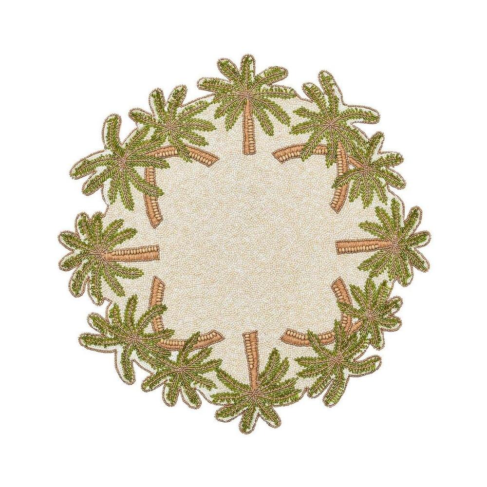 Oasis Placemat in Ivory - Green & Gold - Set of 2 by Kim Seybert 