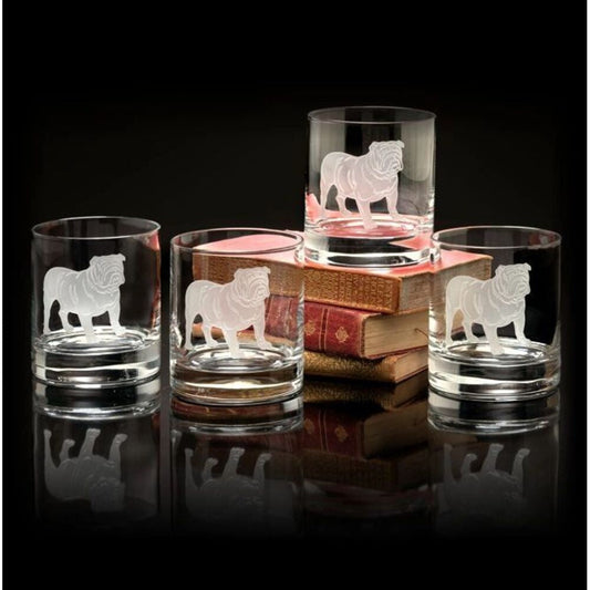 Old Fashion Glasses (4) Bulldog by Julie Wear 