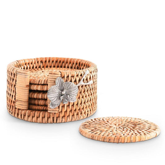 Orchid Hand Woven Wicker Rattan Coaster Set - 6 Coasters by Vagabond House 