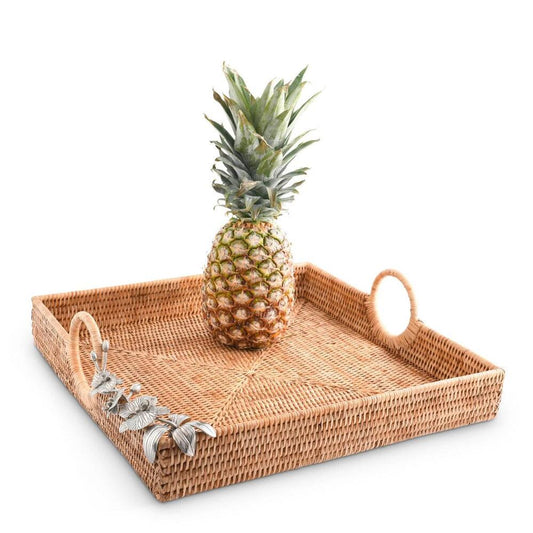 Orchid Hand Woven Wicker Rattan Large Square Tray by Vagabond House 