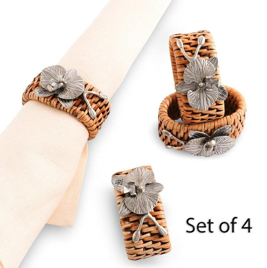 Orchid Hand Woven Wicker Rattan Napkin Ring - Set of 4 by Vagabond House 