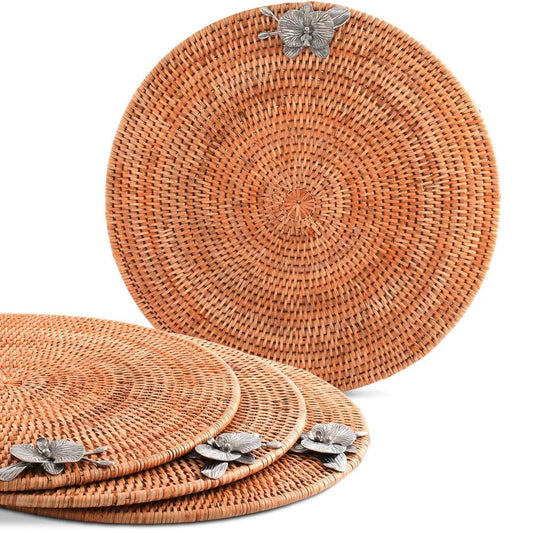 Orchid Placemat Hand Woven Wicker Rattan Round - Set of 4 by Vagabond House 