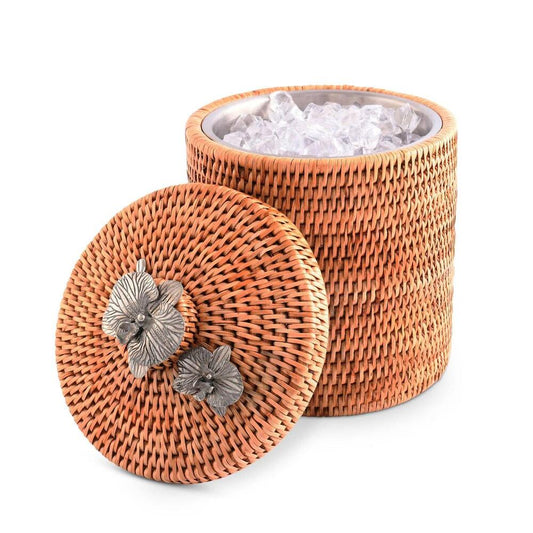 Orchids Hand Woven Wicker Rattan Lidded Ice Bucket by Vagabond House 