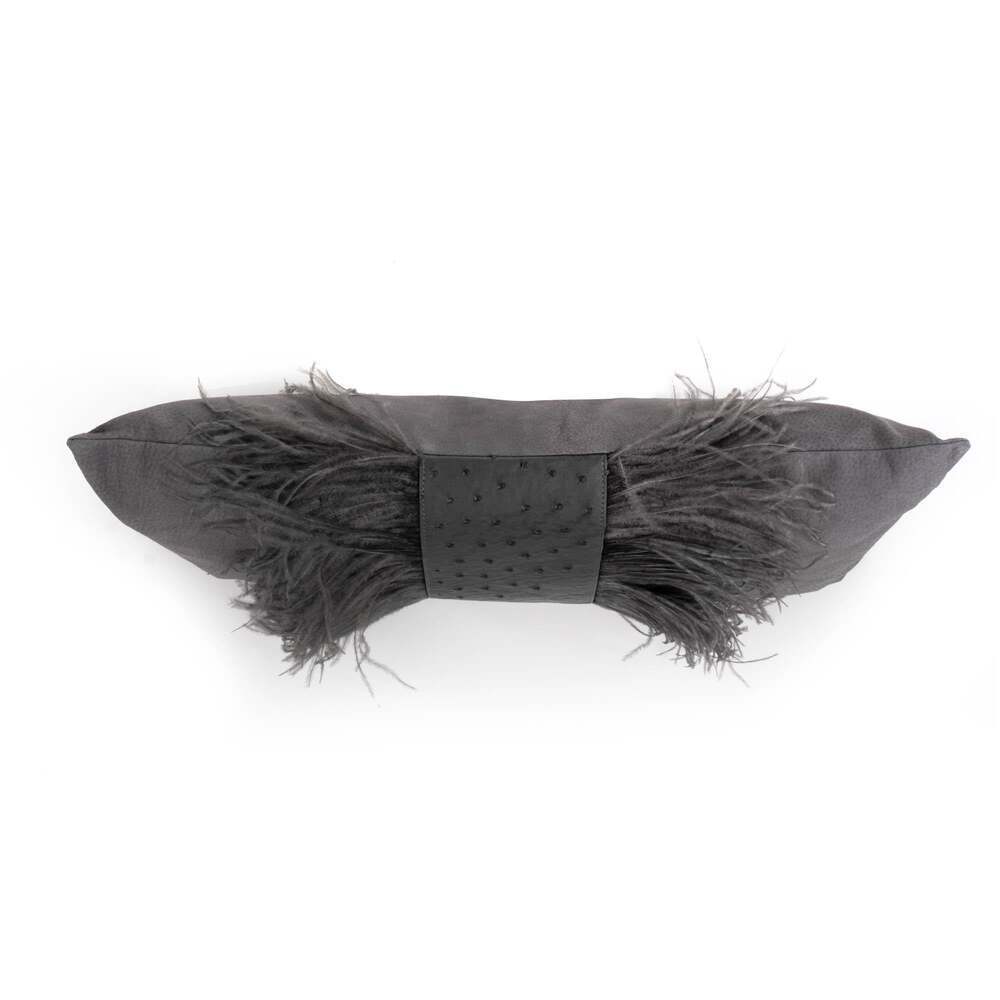 Ostrich Leather Inset Pillow with Feather Trim on Suede by Ngala Trading Company Additional Image - 11