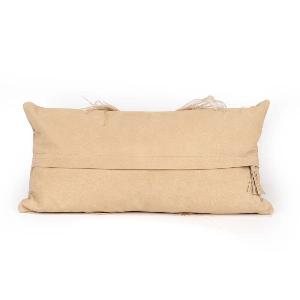 Ostrich Leather Inset Pillow with Feather Trim on Suede by Ngala Trading Company Additional Image - 6