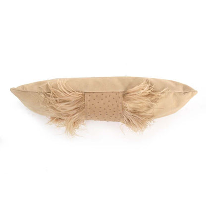 Ostrich Leather Inset Pillow with Feather Trim on Suede by Ngala Trading Company Additional Image - 7