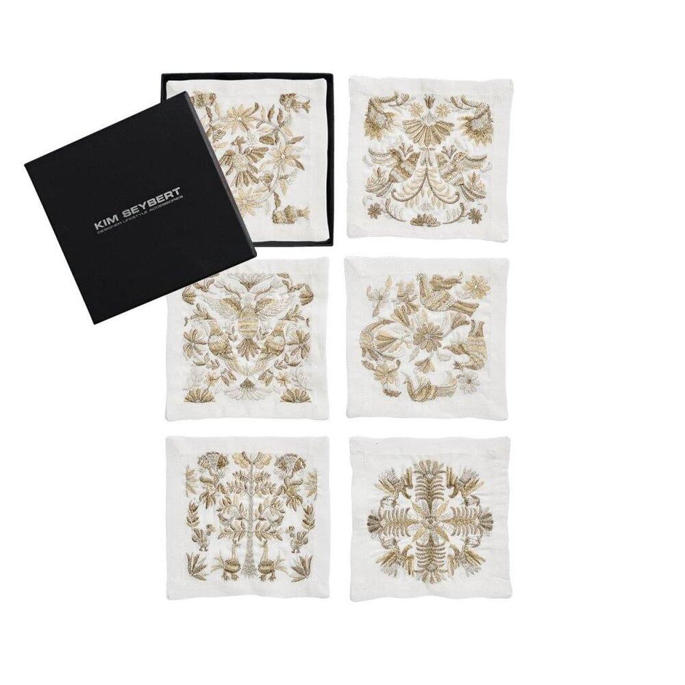 Otomi Cocktail Napkins - Set of 6 in a Gift Box Gold & Silver by Kim Seybert 3