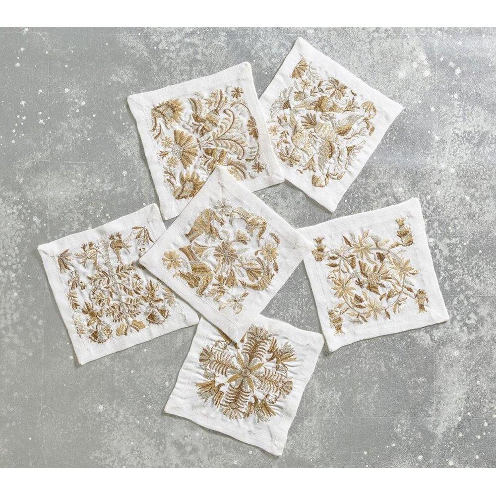 Otomi Cocktail Napkins - Set of 6 in a Gift Box Gold & Silver by Kim Seybert 4