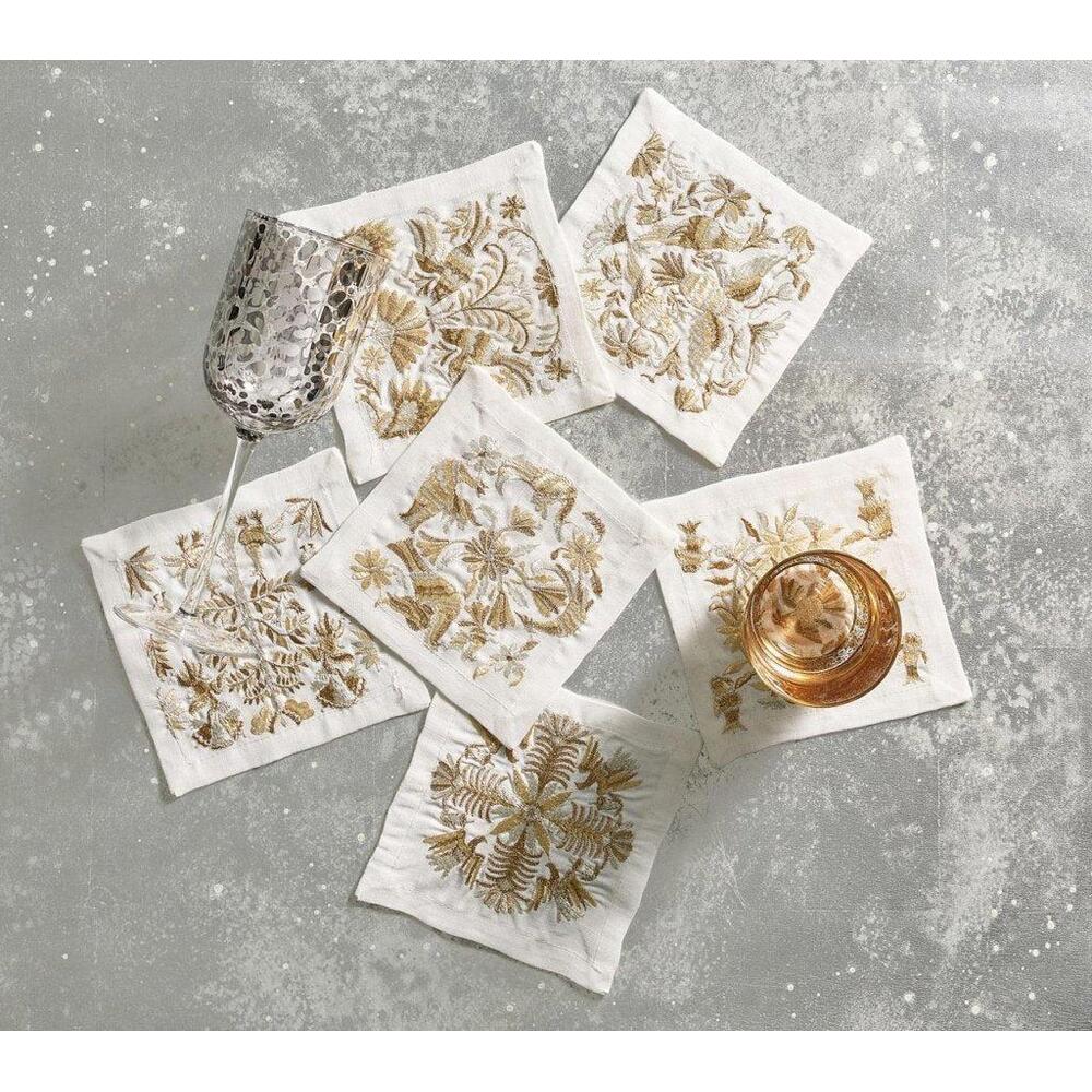 Otomi Cocktail Napkins - Set of 6 in a Gift Box Gold & Silver by Kim Seybert 5