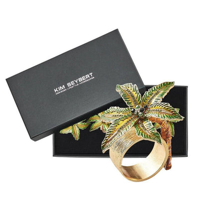 Palm Coast Napkin Ring in Green & Gold - Set of 4 in a Gift Box by Kim Seybert 6