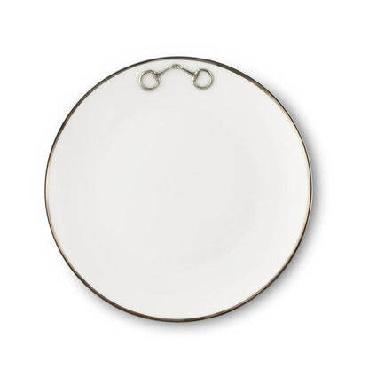 Pewter Bit Bone China Round Salad / Dessert Plate Platinum Rim by Vagabond House 