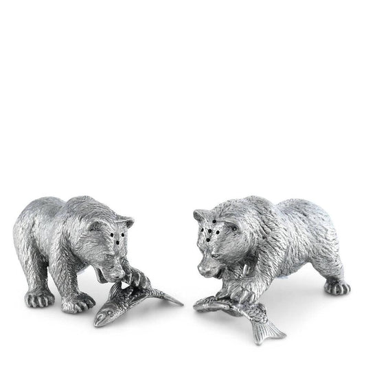 Pewter Fishing Bear Salt & Pepper Set by Vagabond House 