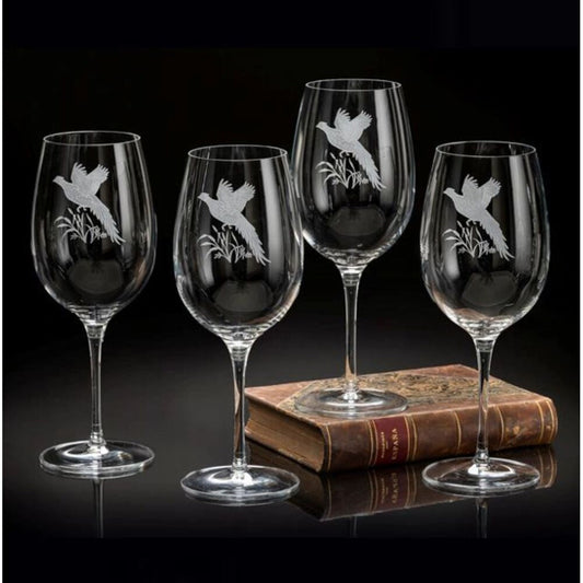 Pheasant Wine Stem Glasses (4) Upland Game Birds by Julie Wear 