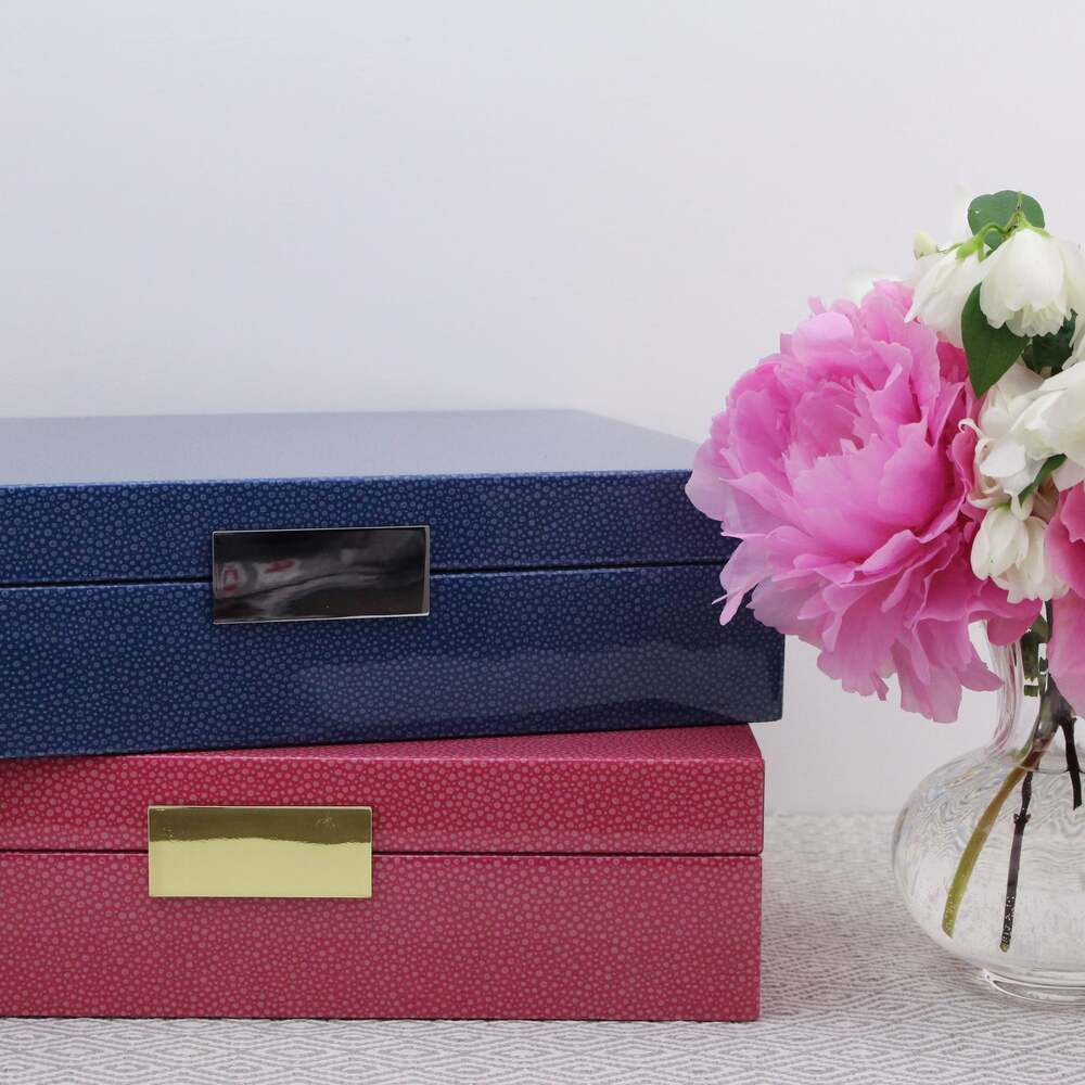Pink Shagreen Storage Box: Gold Trim 8"x11" by Addison Ross Additional Image-3