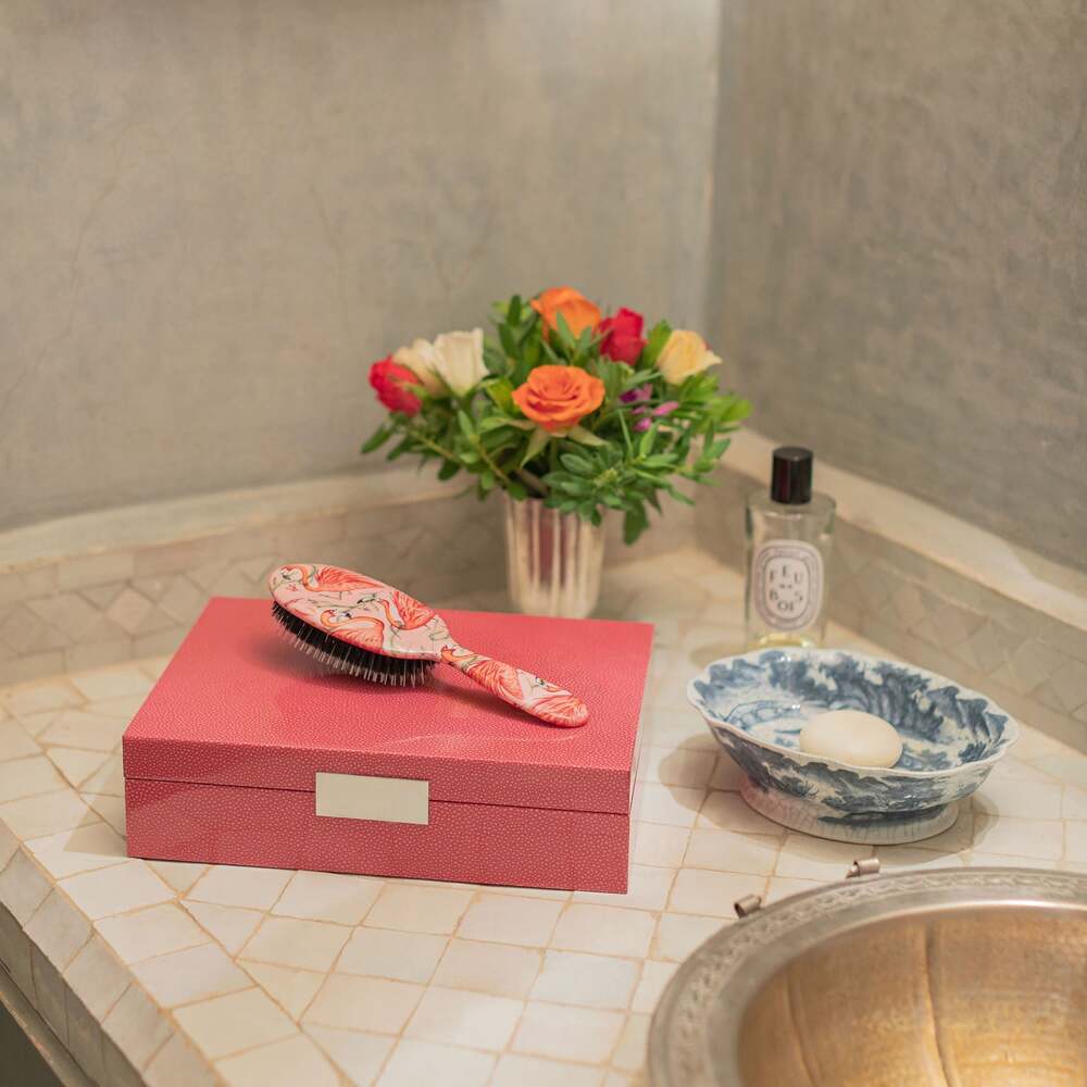 Pink Shagreen Storage Box: Silver Trim 8"x11" by Addison Ross Additional Image-2