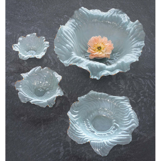 Poppy 9.5" x 9.5" Frosted with 24kt Gold Trim Small Bowl by Annieglass Additional Image -1
