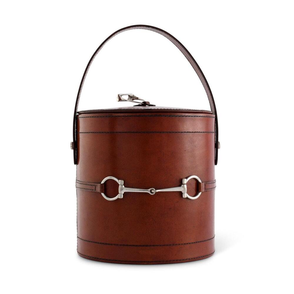 Premium Genuine Leather Bit Lidded Ice Bucket by Vagabond House 1