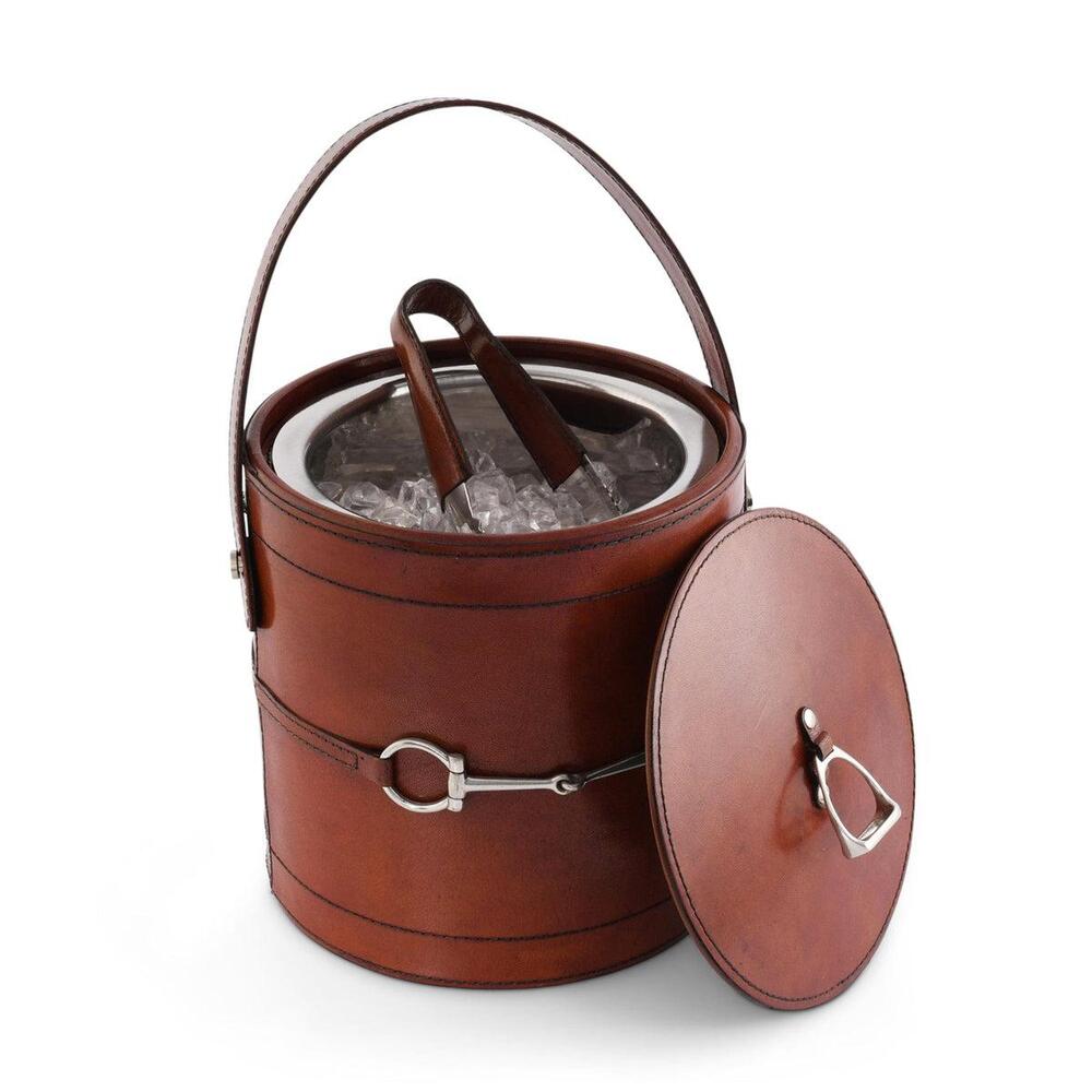 Premium Genuine Leather Bit Lidded Ice Bucket by Vagabond House 2