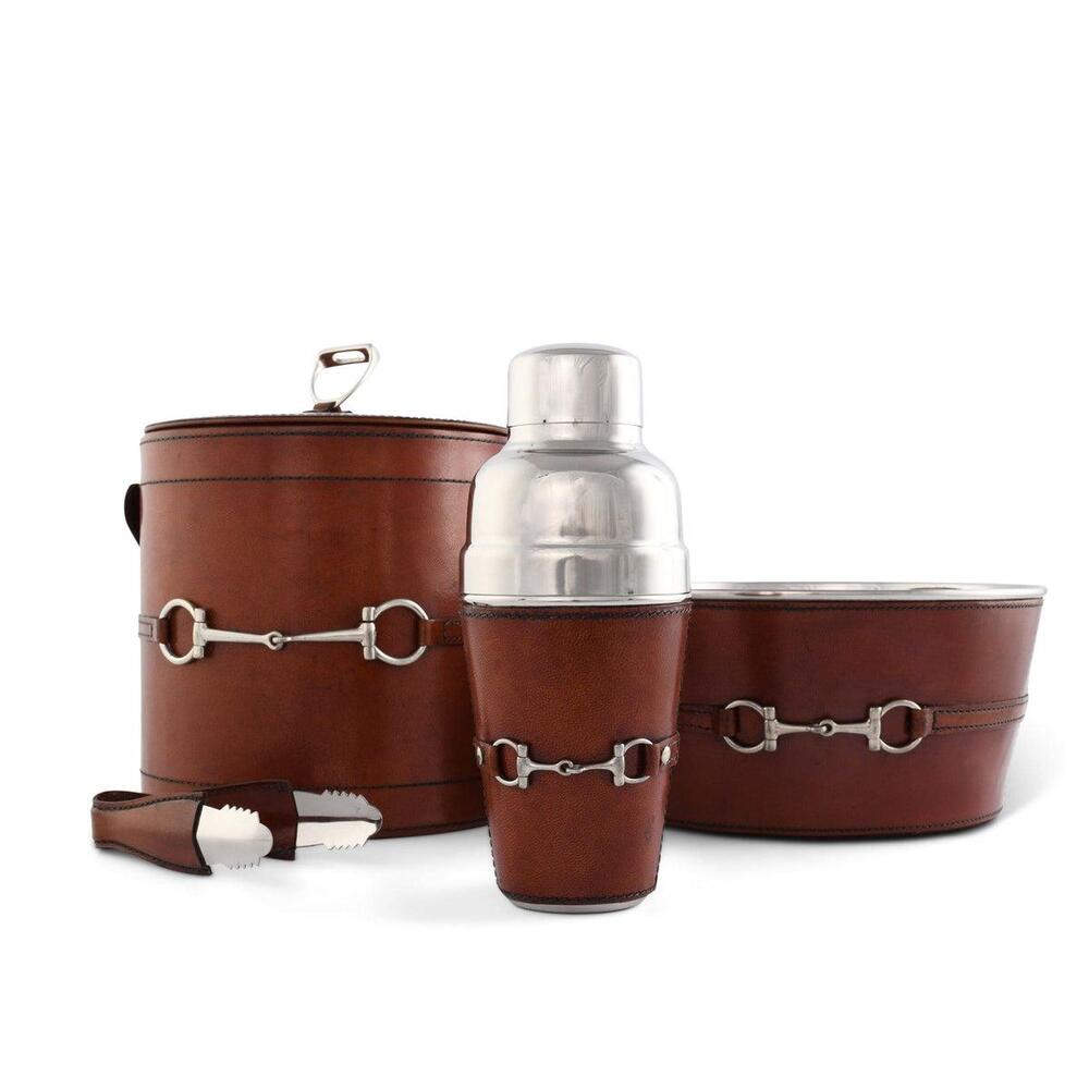 Premium Genuine Leather Bit Lidded Ice Bucket by Vagabond House 5