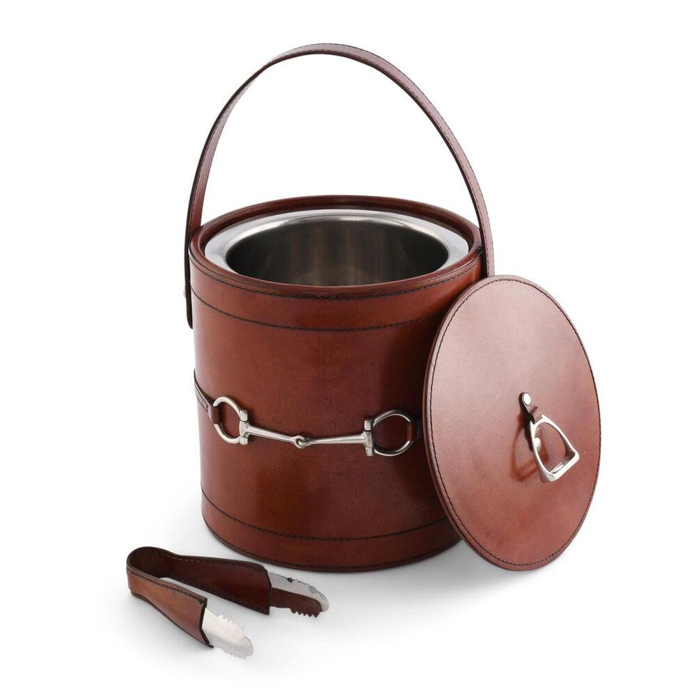 Premium Genuine Leather Bit Lidded Ice Bucket by Vagabond House 