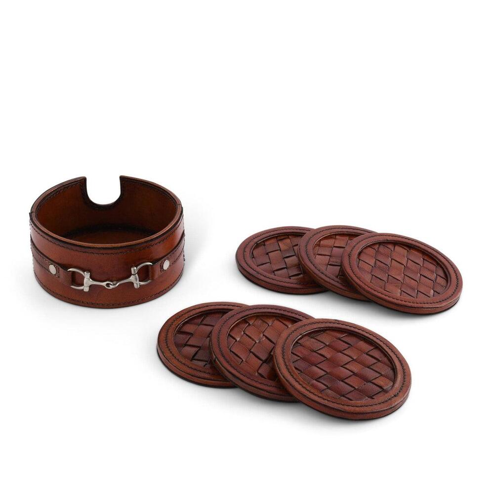 Premium Genuine Leather Coaster Set Bit - Set of 6 by Vagabond House 2