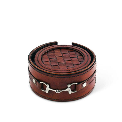 Premium Genuine Leather Coaster Set Bit - Set of 6 by Vagabond House 3