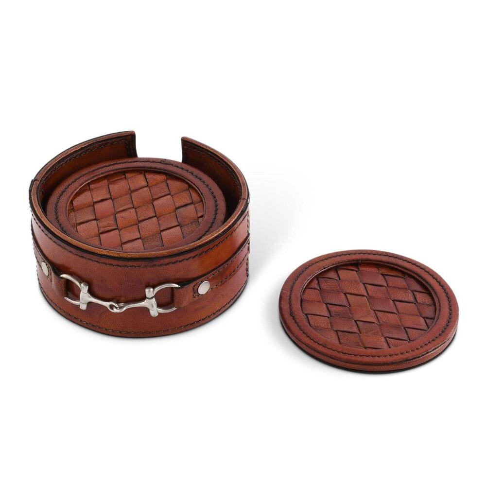 Premium Genuine Leather Coaster Set Bit - Set of 6 by Vagabond House 4