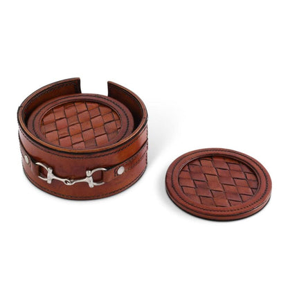 Premium Genuine Leather Coaster Set Bit - Set of 6 by Vagabond House 4