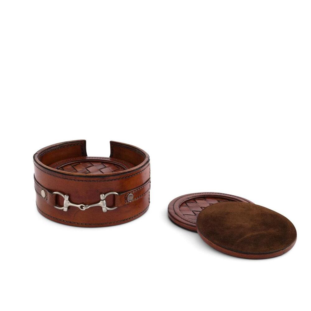 Premium Genuine Leather Coaster Set Bit - Set of 6 by Vagabond House 