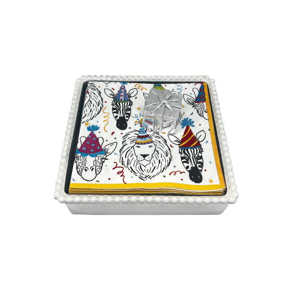 Present Party Animal White Beaded Napkin Box Set by Mariposa