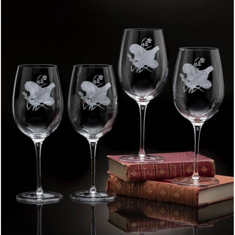 Quail Wine Glasses Upland Game Birds by Julie Wear 