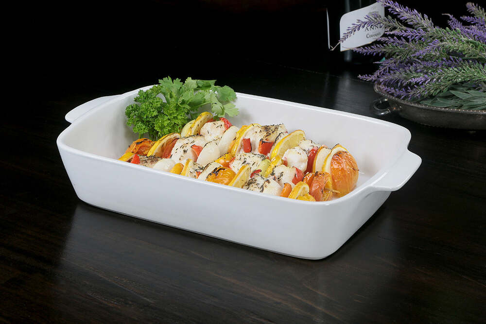 Rectangular Large White 3QT Casserole Stoneware Roaster by Calaisio 1