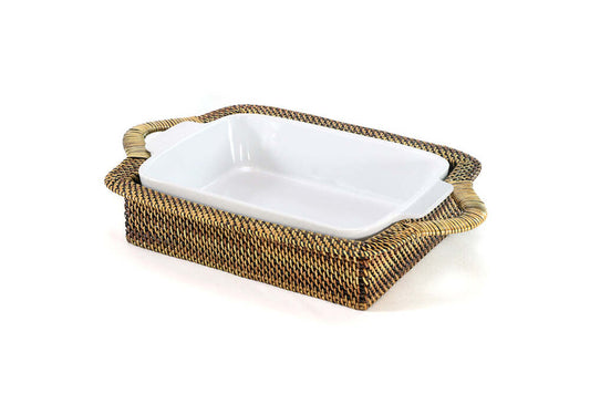 Rectangular Medium 2QT Casserole Basket with Stoneware Roaster by Calaisio 
