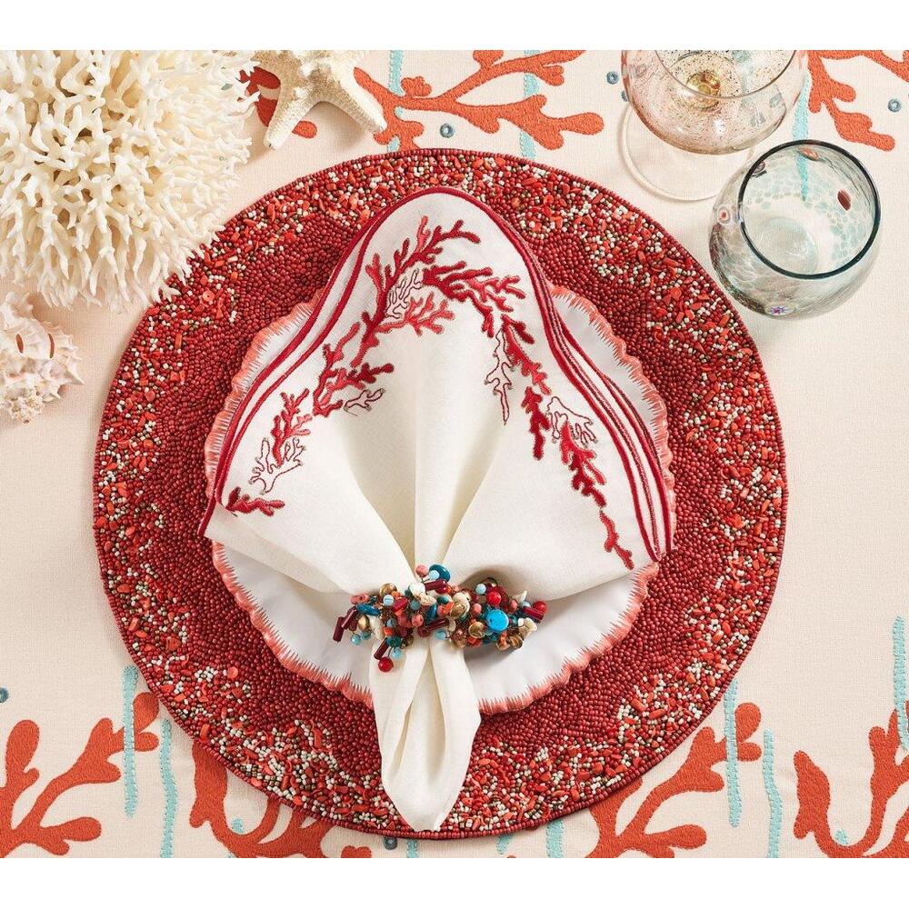 Reef Napkin - Set of 4 White, Coral & Gold by Kim Seybert 2