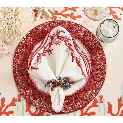 Reef Napkin - Set of 4 White, Coral & Gold by Kim Seybert 2