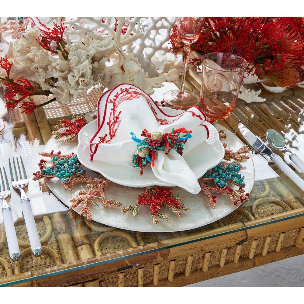 Reef Napkin - Set of 4 White, Coral & Gold by Kim Seybert 3