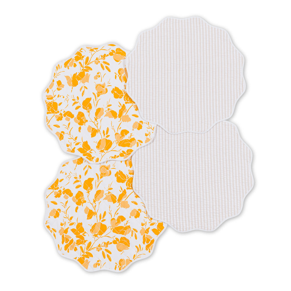 Reversible Quilted Circle Placemat set of 4 Alexandra Goldenrod & Matteo Natural 