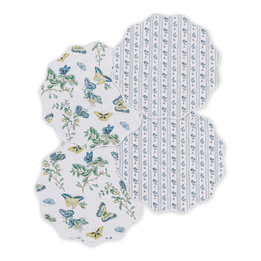 Reversible Quilted Circle Placemat set of 4 Baudin Blue & Cabanon Blue 